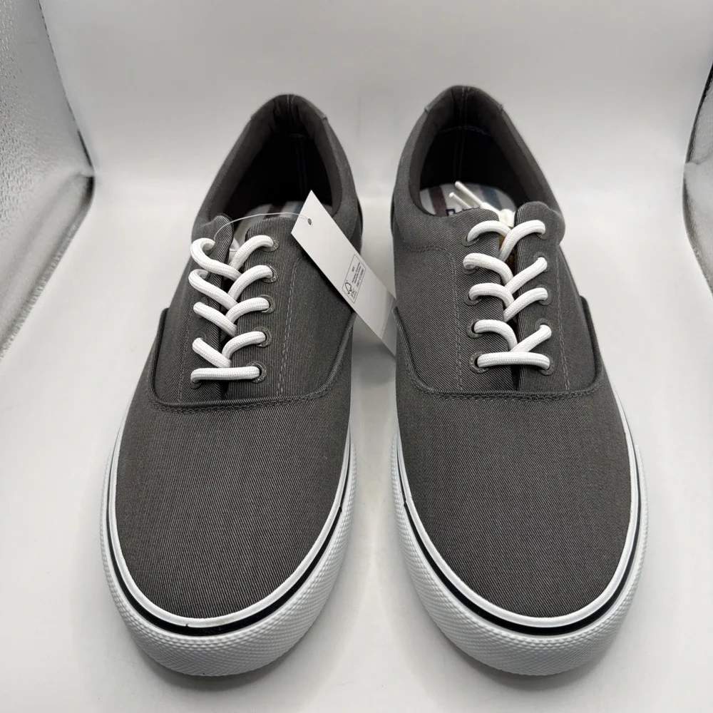 Izod Men's Size 13 Rangley Gray Lace-Up Casual Canvas Boat Shoes